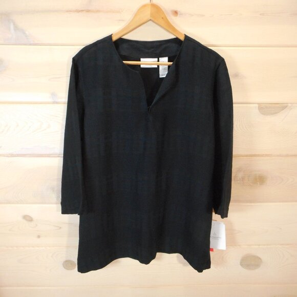Liz Claiborne Tops - Liz Claiborne Women's Size 1X Fiji Tunic Top Black Textured 3/4 Sleeve NWT Vtg